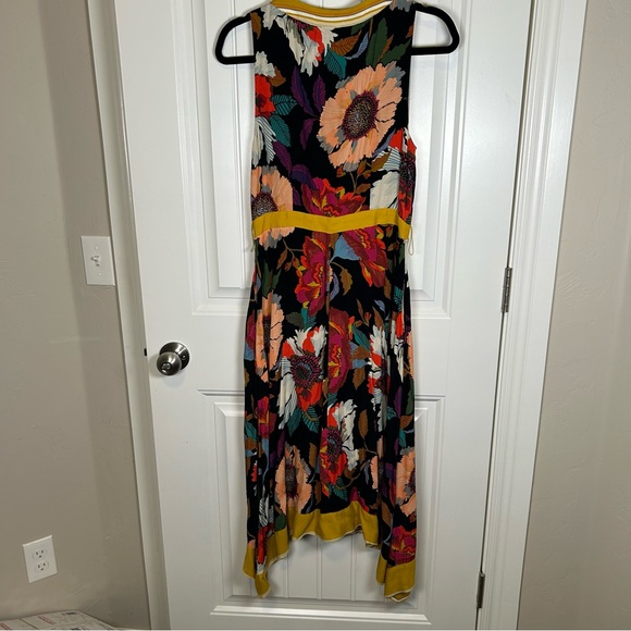 Anthropologie Maeve Botanica Floral Faux Wrap Midi Dress Size 6 Black Yellow - Picture 3 of 11